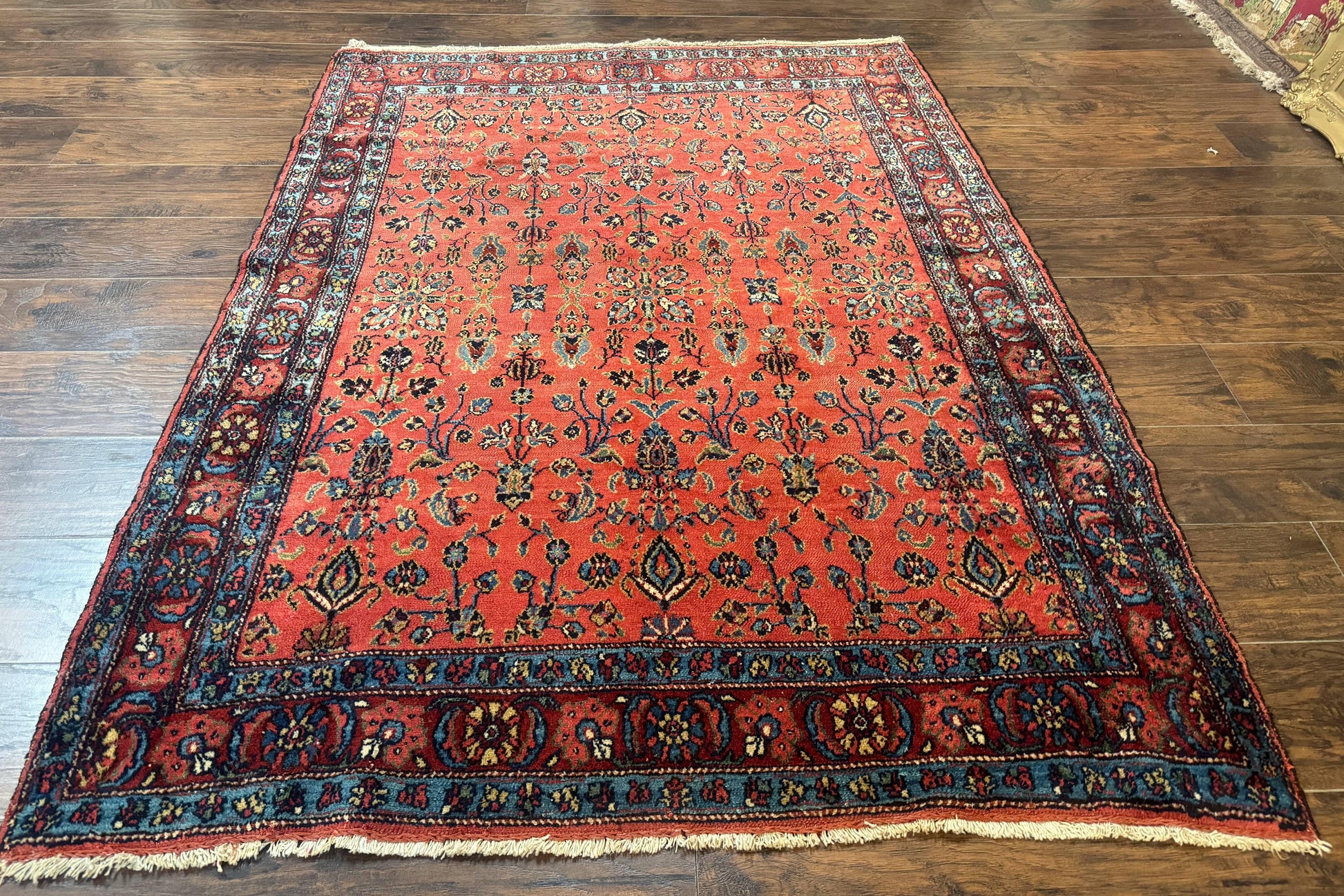 Antique Persian Tribal Rug 5 x 6.6, Tomato Red, Hamadan Angelas Rug - Nuvé