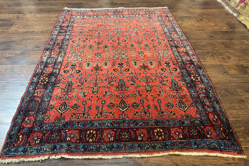 Antique Persian Tribal Rug 5 x 6.6, Tomato Red, Hamadan Angelas Rug - Nuvé