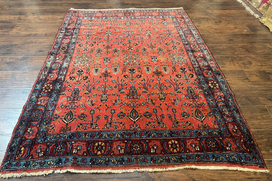 Antique Persian Tribal Rug 5 x 6.6, Tomato Red, Hamadan Angelas Rug - Nuvé
