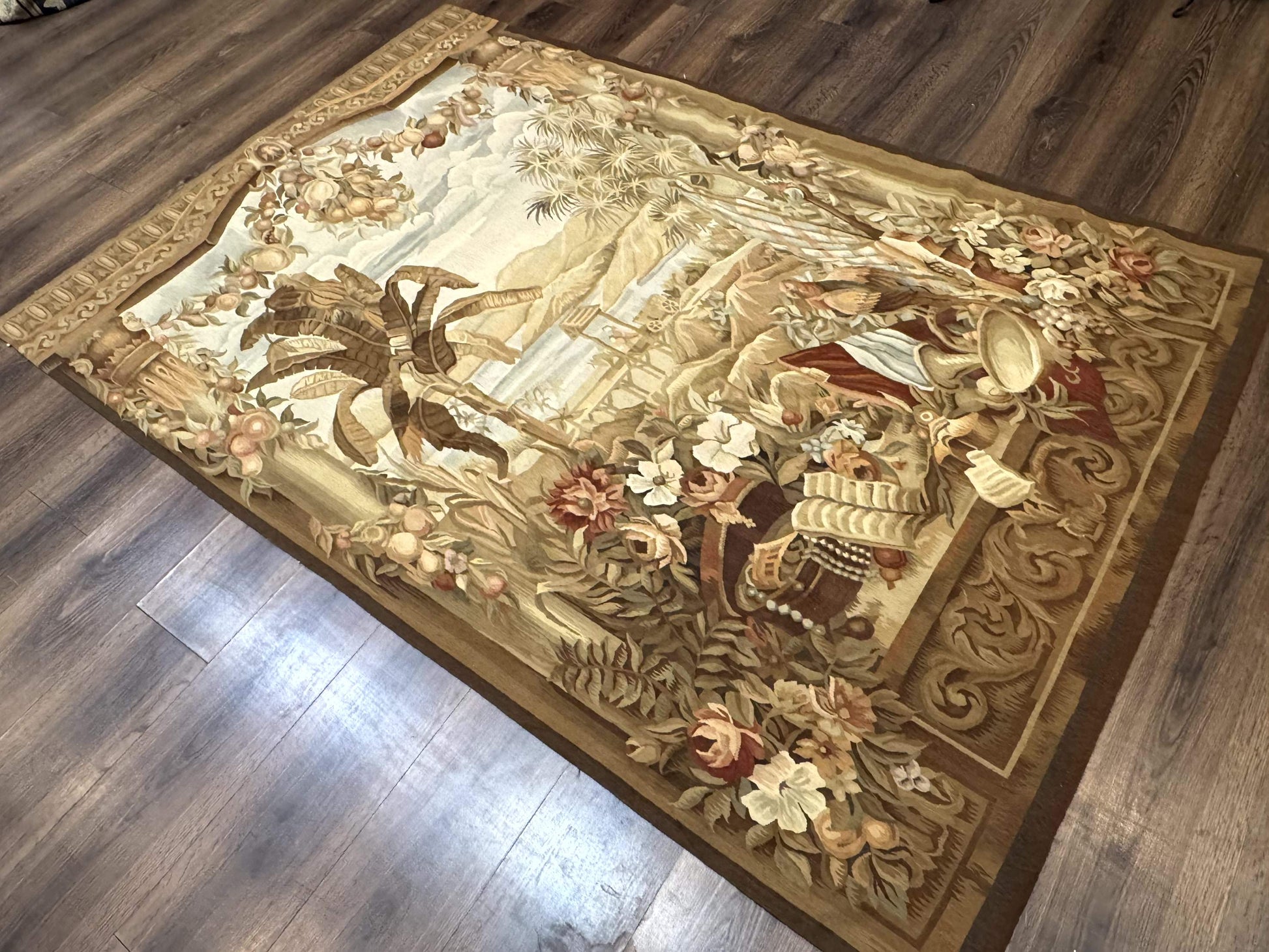 Vintage French Tapestry 5x7, Handmade, Wool, Aubusson Weave - Nuvé