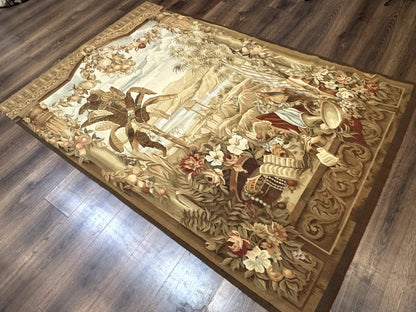 Vintage French Tapestry 5x7, Handmade, Wool, Aubusson Weave - Nuvé