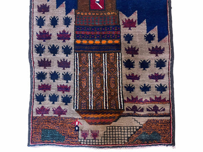 3 X 4.5 Vintage Handmade Tribal Wool Rug Baluchi Rug Afghan Rug Red Blue Beige - Nuvé