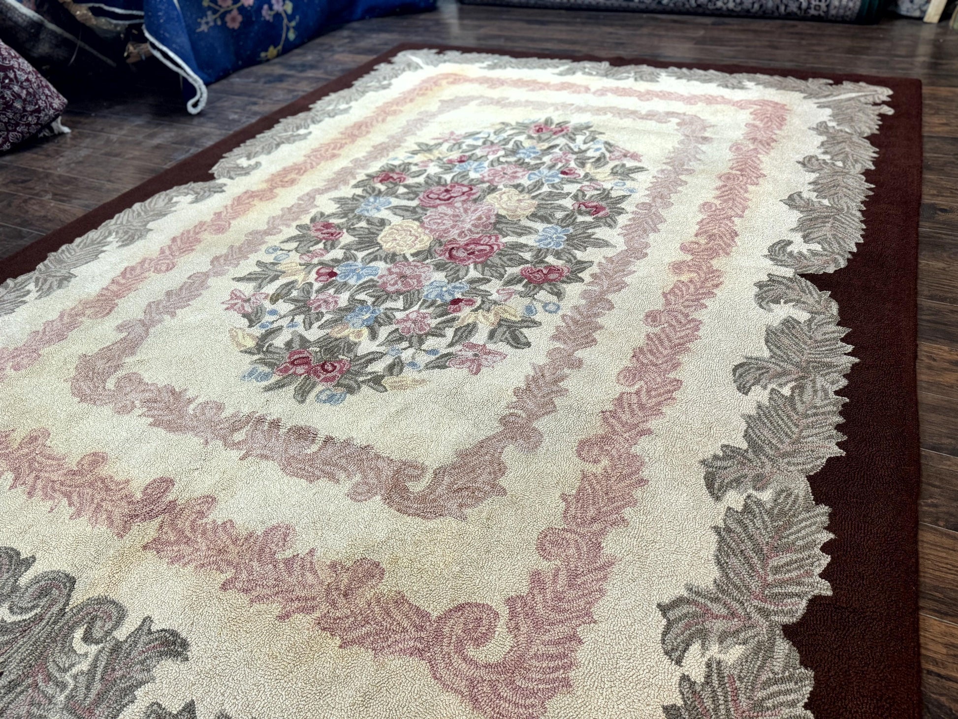American Hand Hooked Rug 9x12, Vintage Aubusson Carpet, Wool - Nuvé