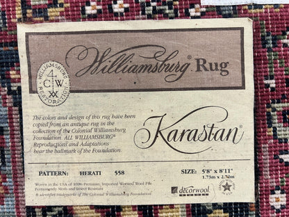 Karastan Rug 6x9, Williamsburg Herati #558, Wool Karastan Carpet, Vintage Karastan Persian Area Rug, Wool Pile - Nuvé