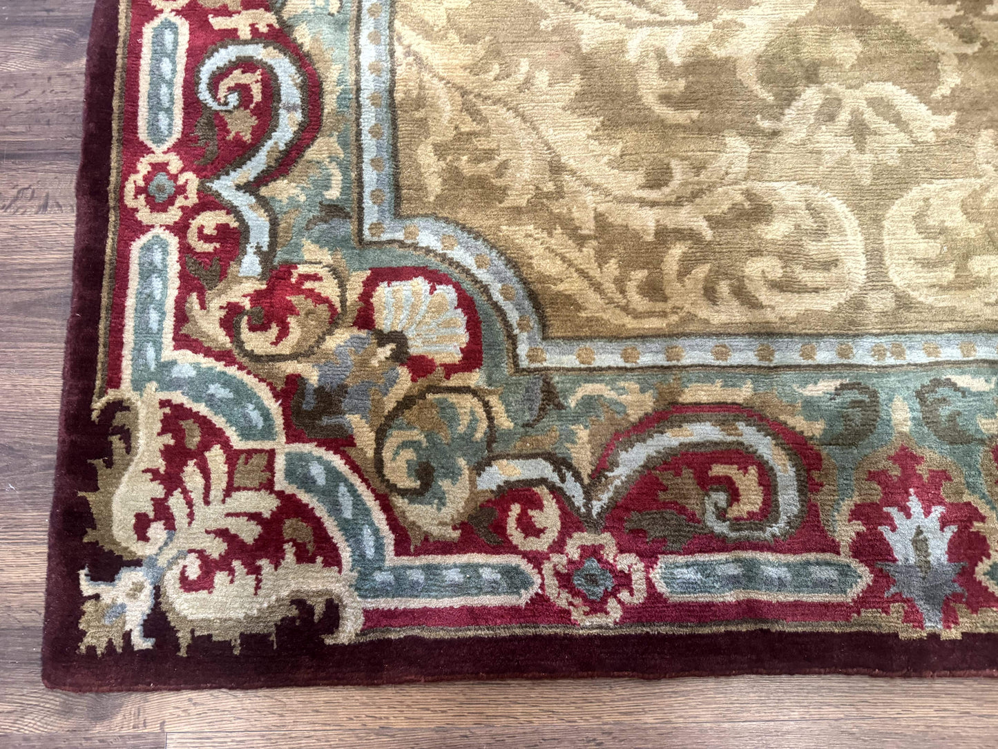 Tibetan Aubusson Rug 6x9, Gold-Beige, Soft Wool Pile, Handmade - Nuvé