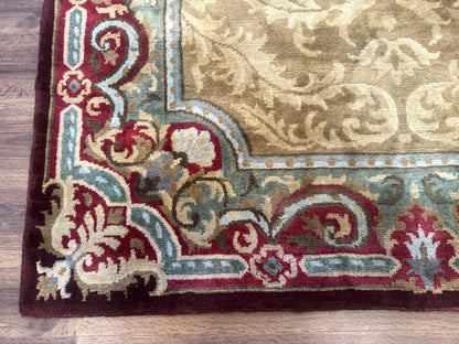 Tibetan Aubusson Rug 6x9, Gold-Beige, Soft Wool Pile, Handmade - Nuvé