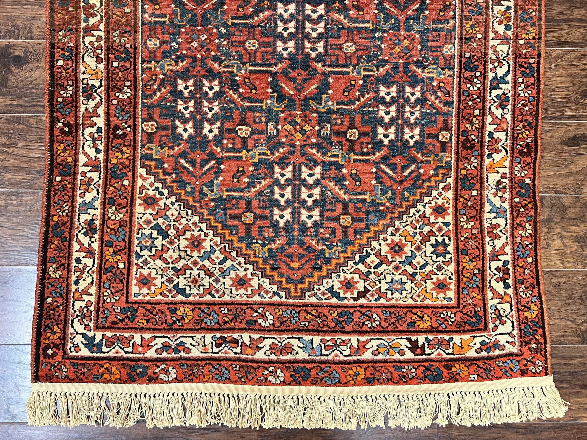 Persian Malayer Rug 4x7, Tribal Rug, Geometric, Antique Oriental Carpet, Red Blue Cream, Boho Rug, Hand Knotted Wool Rug - Nuvé