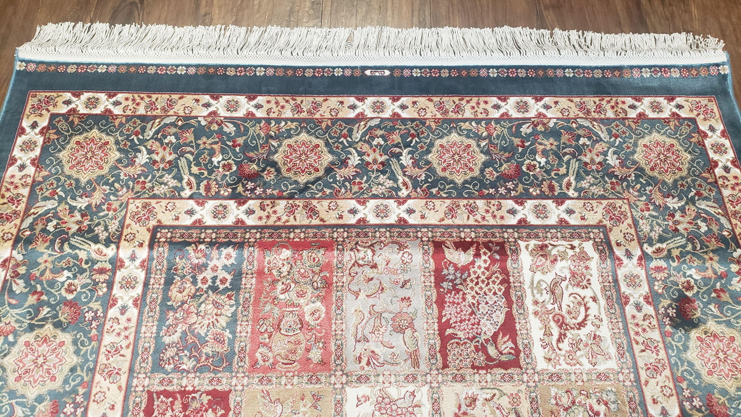 Silk Carpet 4x6 Blue, Panel Design, Four Seasons Pattern, Super Fine & Soft, Bamboo Silk, 4 x 6 Oriental Area Rug, High Quality, New Rug - Nuvé