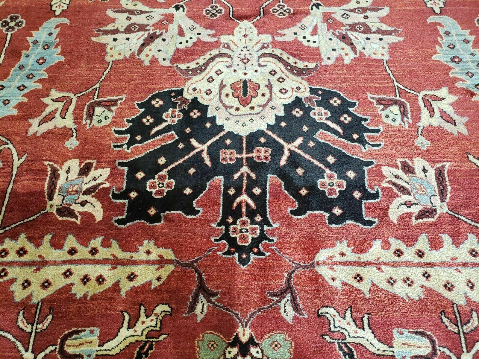 10' X 14' Vintage Hand Made Turkish Wool Rug Carpet Red Black Hand Knotted Nice - Nuvé