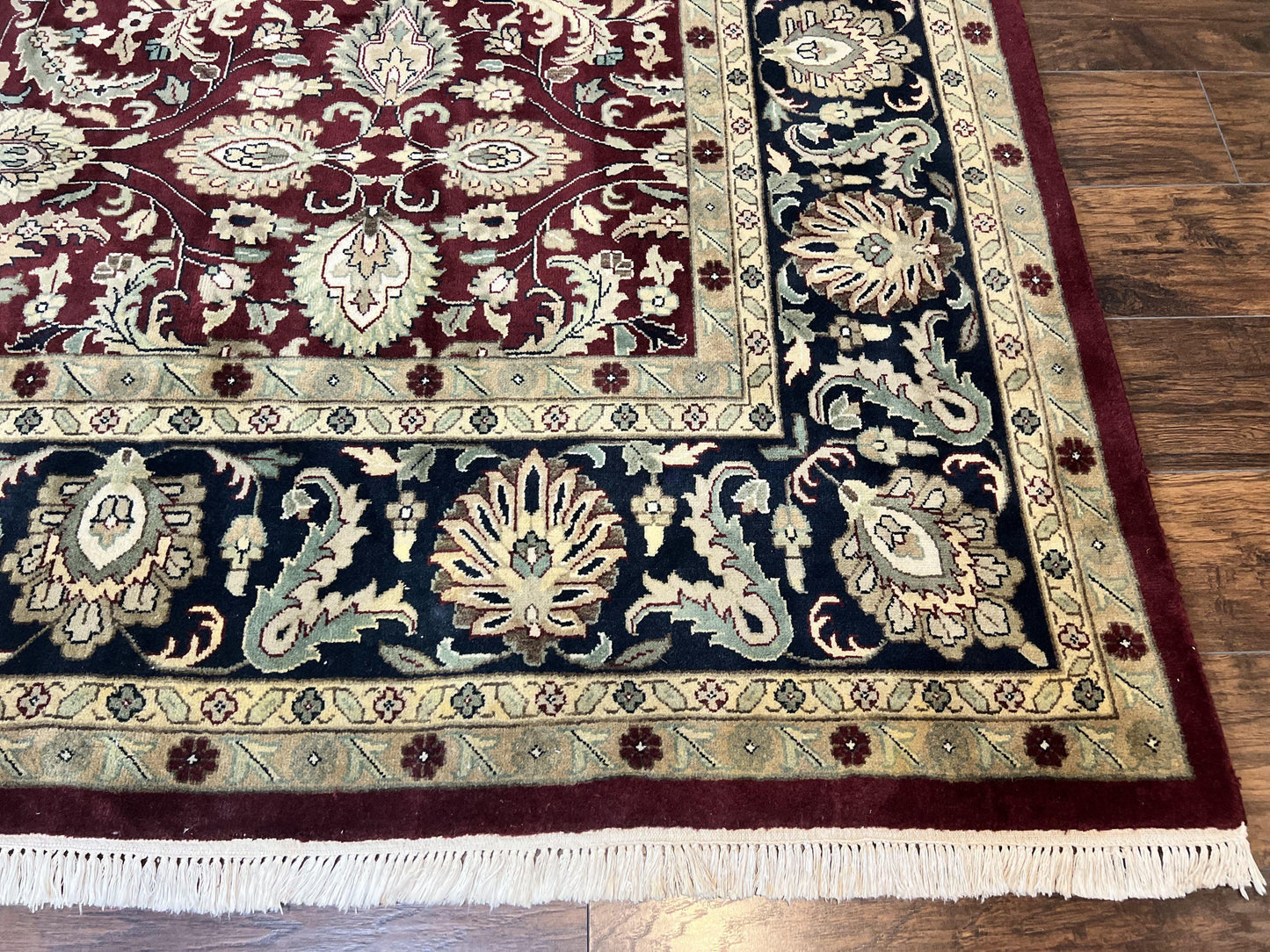 Indo Persian Rug 10x14, Floral Allover, Maroon, Handmade Hand Knotted VIntage Wool Rug, Large Oriental Carpet - Nuvé