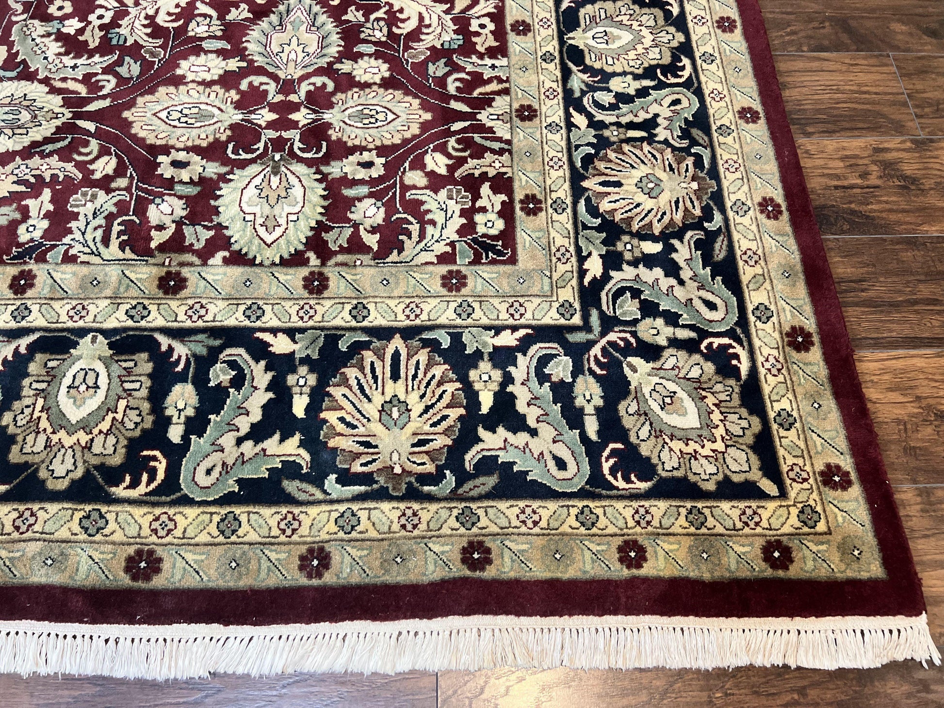 Indo Persian Rug 10x14, Floral Allover, Maroon, Handmade Hand Knotted VIntage Wool Rug, Large Oriental Carpet - Nuvé