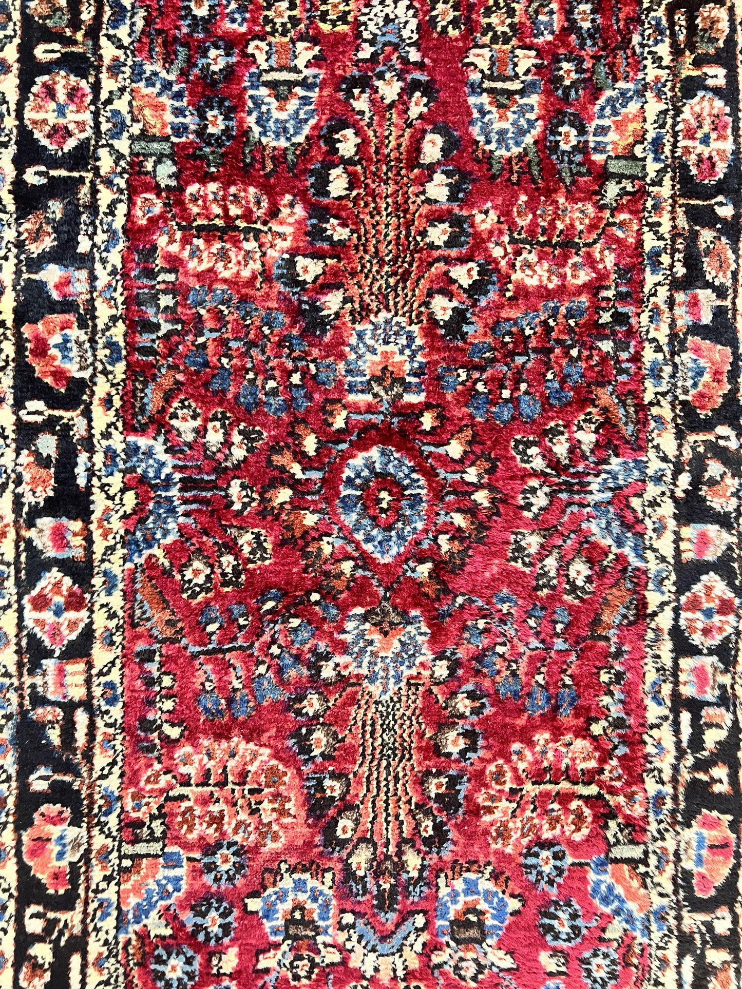 Antique Persian Runner Rug 2.9 x 17, Rare Sarouk Runner, Handmade Wool Rug for Hallway, Red, Floral - Nuvé