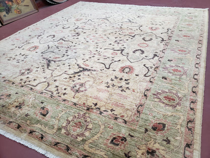 Vintage Peshawar Area Rug 8'4" x 9'7", Room Sized Peshavar Wool Oriental Carpet, Ivory/Beige & Dark Violet, Farmhouse Rug, Haji Jalil Design - Nuvé