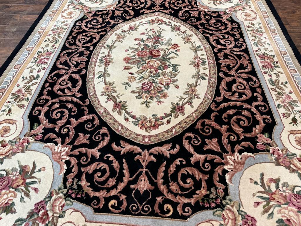 Aubusson Rug 8x10, Floral, Wool Pile, Elegant, European Design, Handmade, Fine - Nuvé