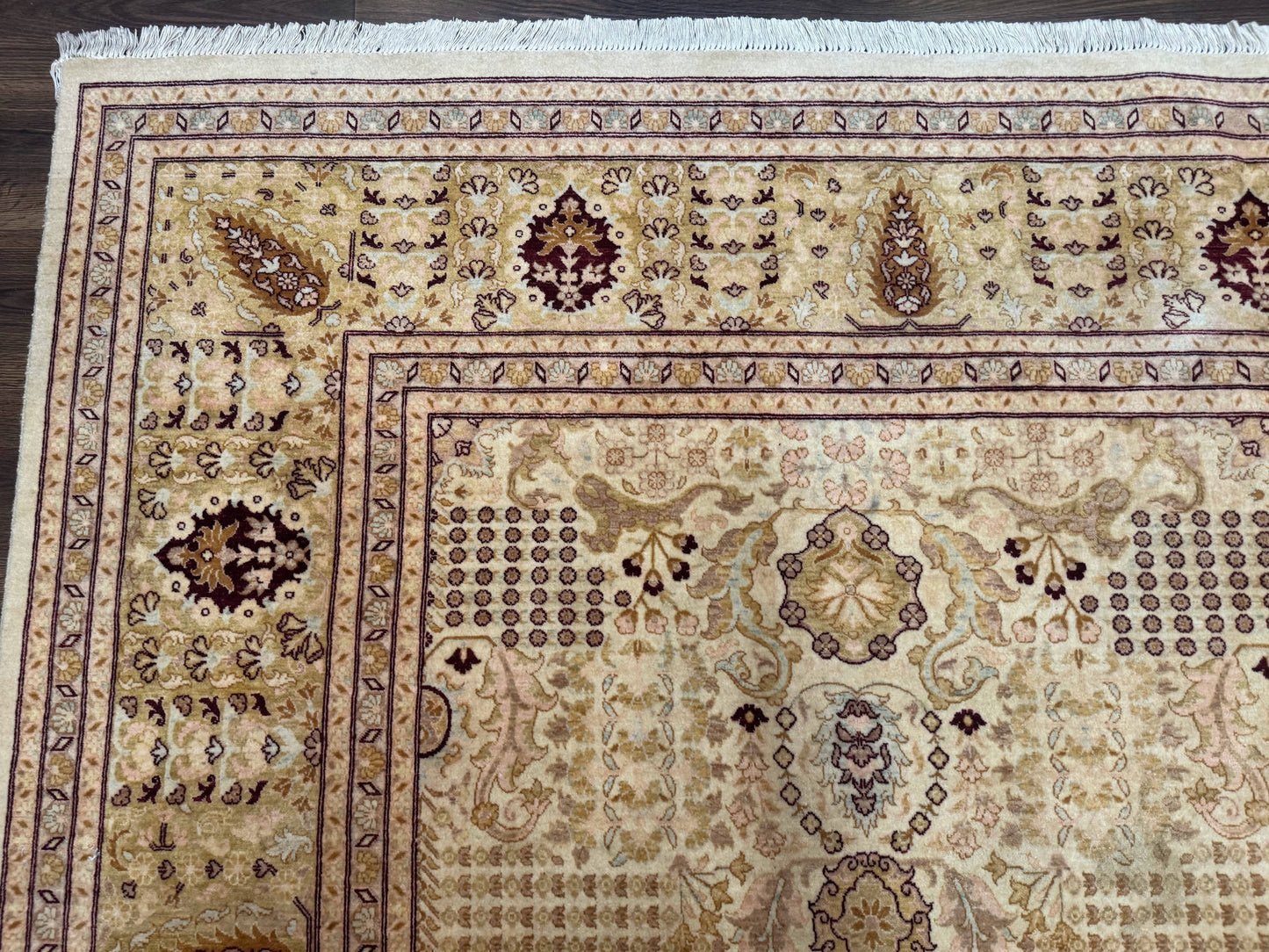 Pakistani Carpet 9x12, Finely Hand Knotted 270 KPSI, Cream, Allover Pattern - Nuvé