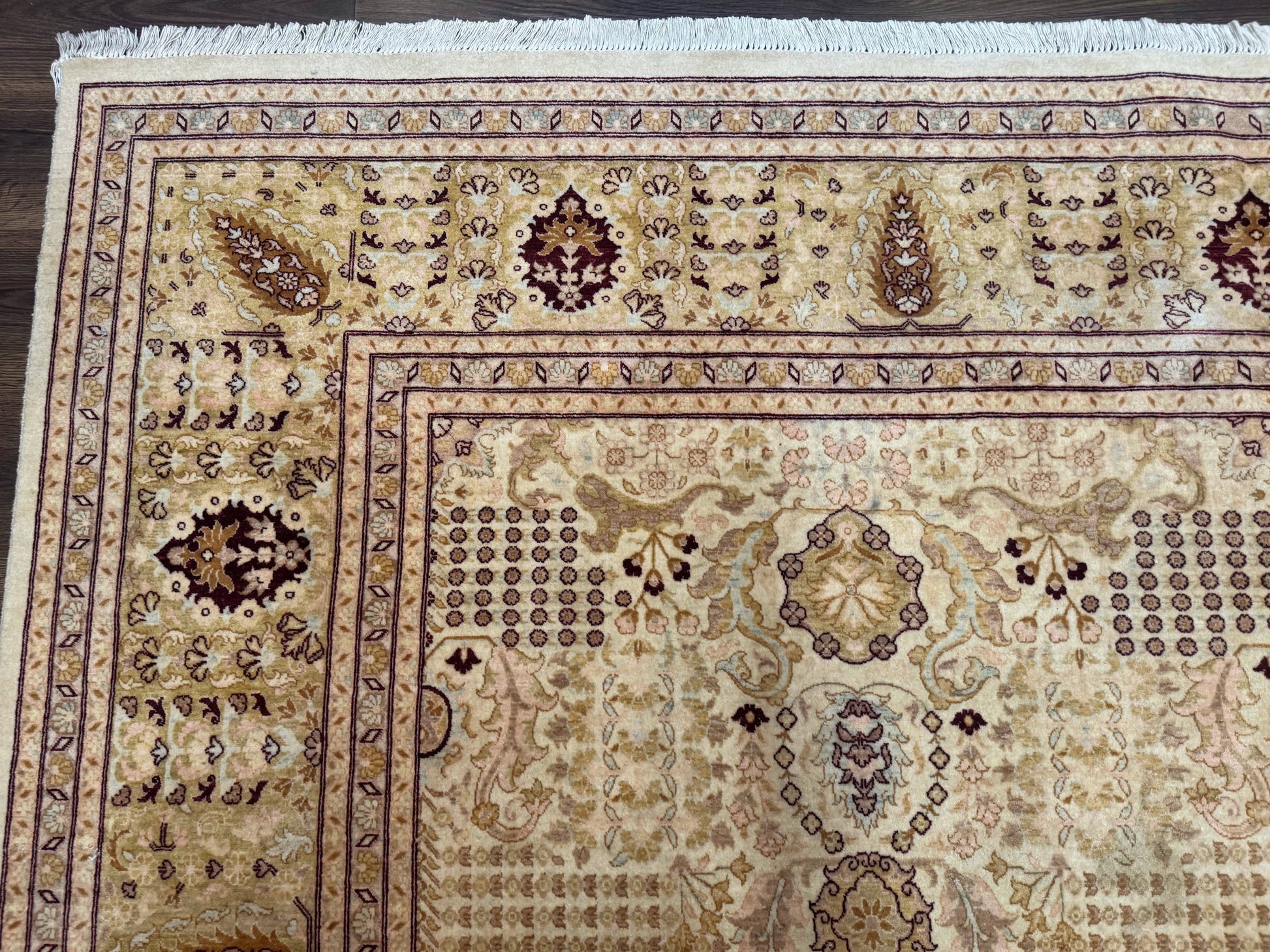 Pakistani Carpet 9x12, Finely Hand Knotted 270 KPSI, Cream, Allover Pattern - Nuvé