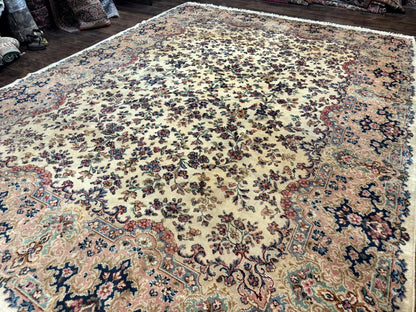Antique Karastan Rug 8.8 x 12 Lanamar Floral Ivory Kirman Wool Discontinued - Nuvé