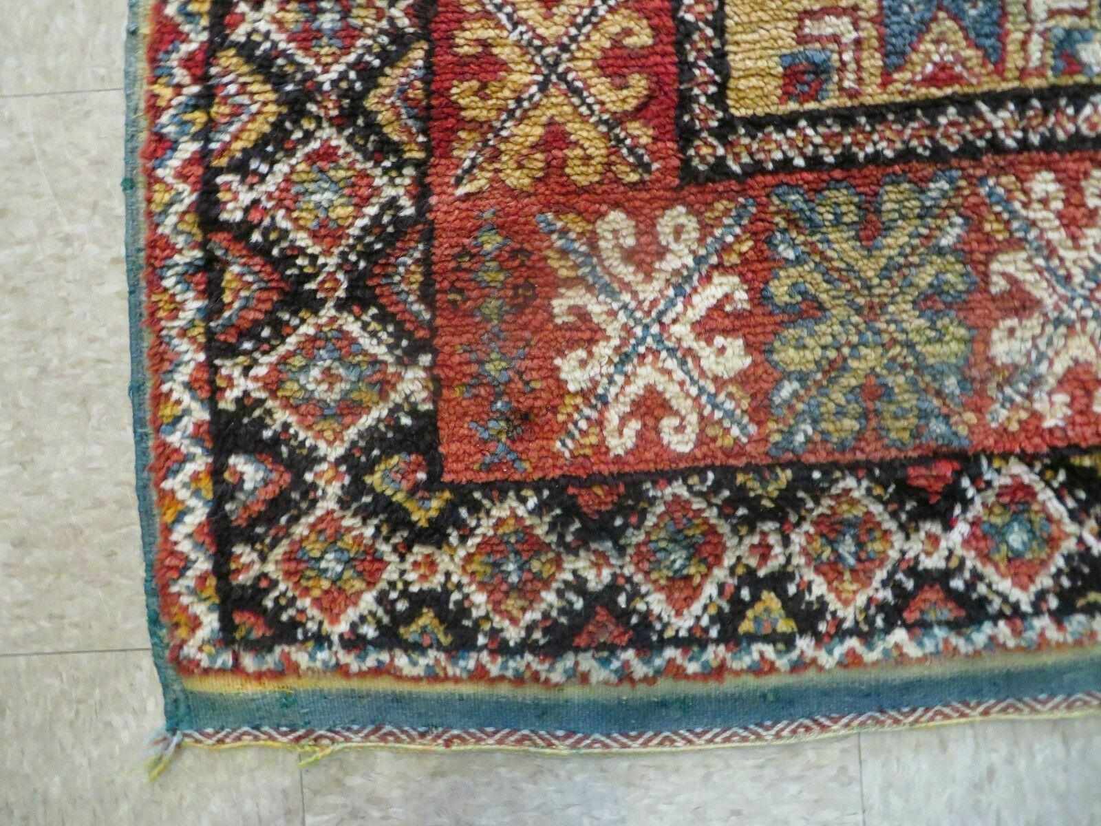 Vintage Moroccan Rug 4x5 ft, Bronze Red Black, Geometric Stars, High Quality Moroccan Carpet, Berber Rug, Handmade Wool Area Rug, Unique Rug - Nuvé