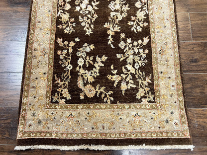 Peshawar Runner Rug 3 x 20, Wool Hand Knotted Vintage Pakistani Carpet, Brown & Taupe, Chobi Mahal Floral Rug, Extra Long Hallway Runner - Nuvé