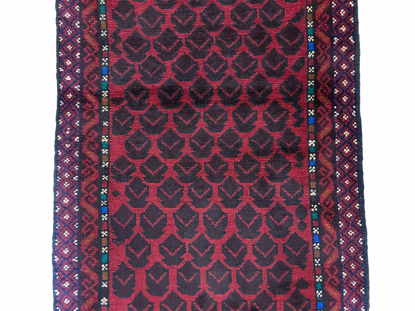 2' 8" X 4' 6" Vintage Handmade Tribal Wool Rug Balouchi Rug Afghan Rug Red Blue - Nuvé