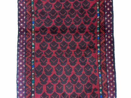 2' 8" X 4' 6" Vintage Handmade Tribal Wool Rug Balouchi Rug Afghan Rug Red Blue - Nuvé