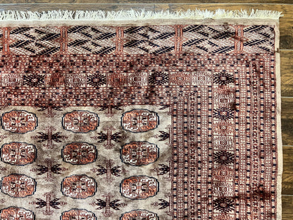 Pakistani Bokhara Turkoman Rug 7x10, Handmade Vintage Wool Carpet, Brown-Red - Nuvé