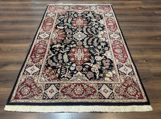 Pak Persian Rug 4x6, Black and Burgundy, Floral Allover, Wool and Silk - Nuvé