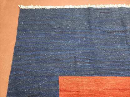 Blue and Red Turkish Kilim Rug, New 6x9 - 7x10 Flatweave Area Rugs, Hand Woven, Wool Handmade Oriental Kilim Abstract Modern Boho, Minimal - Nuvé