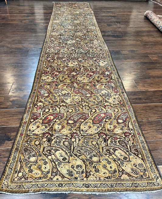 Antique Persian Malayer Runner Rug 3x16, Repeated Boteh Paisley Design, Rare Rug, 1920s Antique Oriental Carpet, Wool Handmade Hand Knotted 3 x 16 ft Rug - Nuvé
