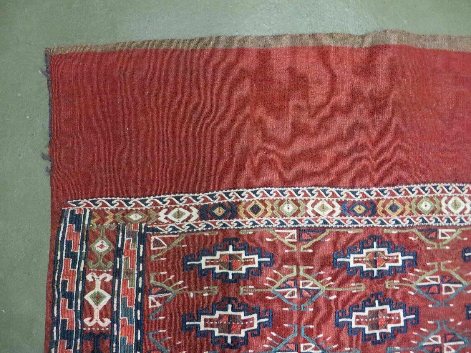 45" X 32" Antique Handmade Bokhara Turkoman Yomud Chuval Wool Rug Soumak NICE - Nuvé