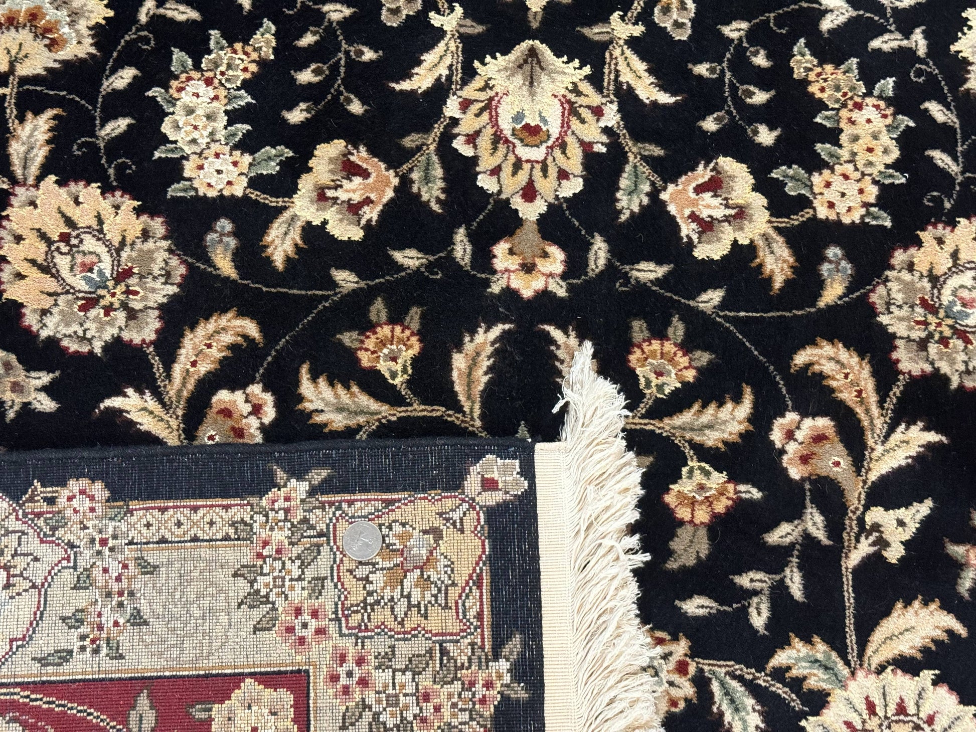 Sino Persian Rug 9x12, Fine Elegant Oriental Carpet 200 KPSI, Black and Dark Red, Allover Floral - Nuvé