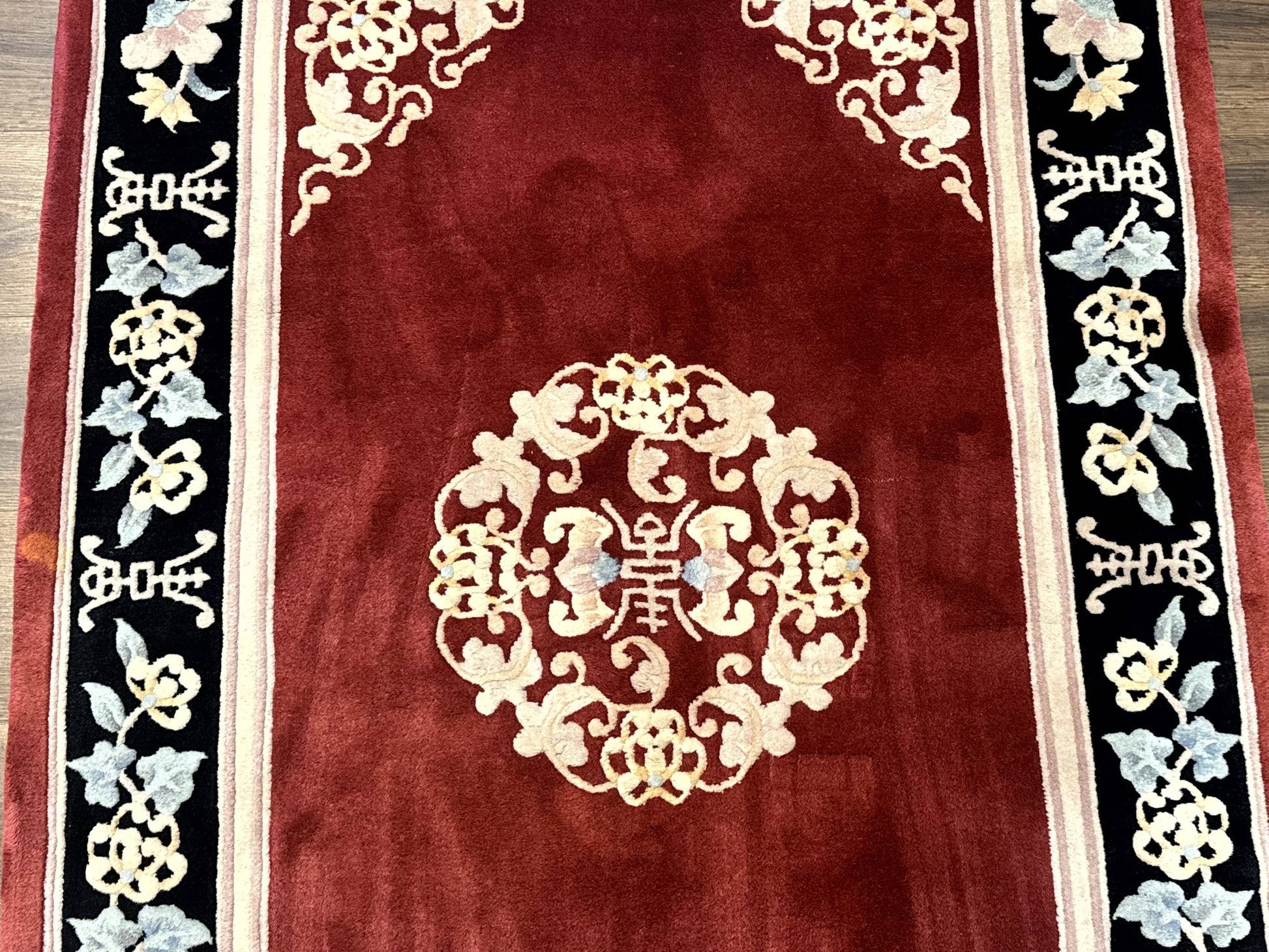 Chinese Wool Rug 4x6, Maroon and Black, Butterflies, Chinese Oriental Carpet, 90 Line Rug - Nuvé