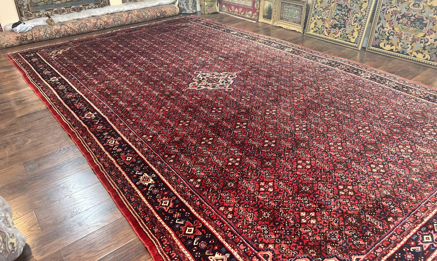 Large Persian Tribal Rug 11x17, Palace Sized Wool Handmade Vintage Carpet, Oversized Hand Knotted Rug, Red, Hamadan Dargazin Rug - Nuvé