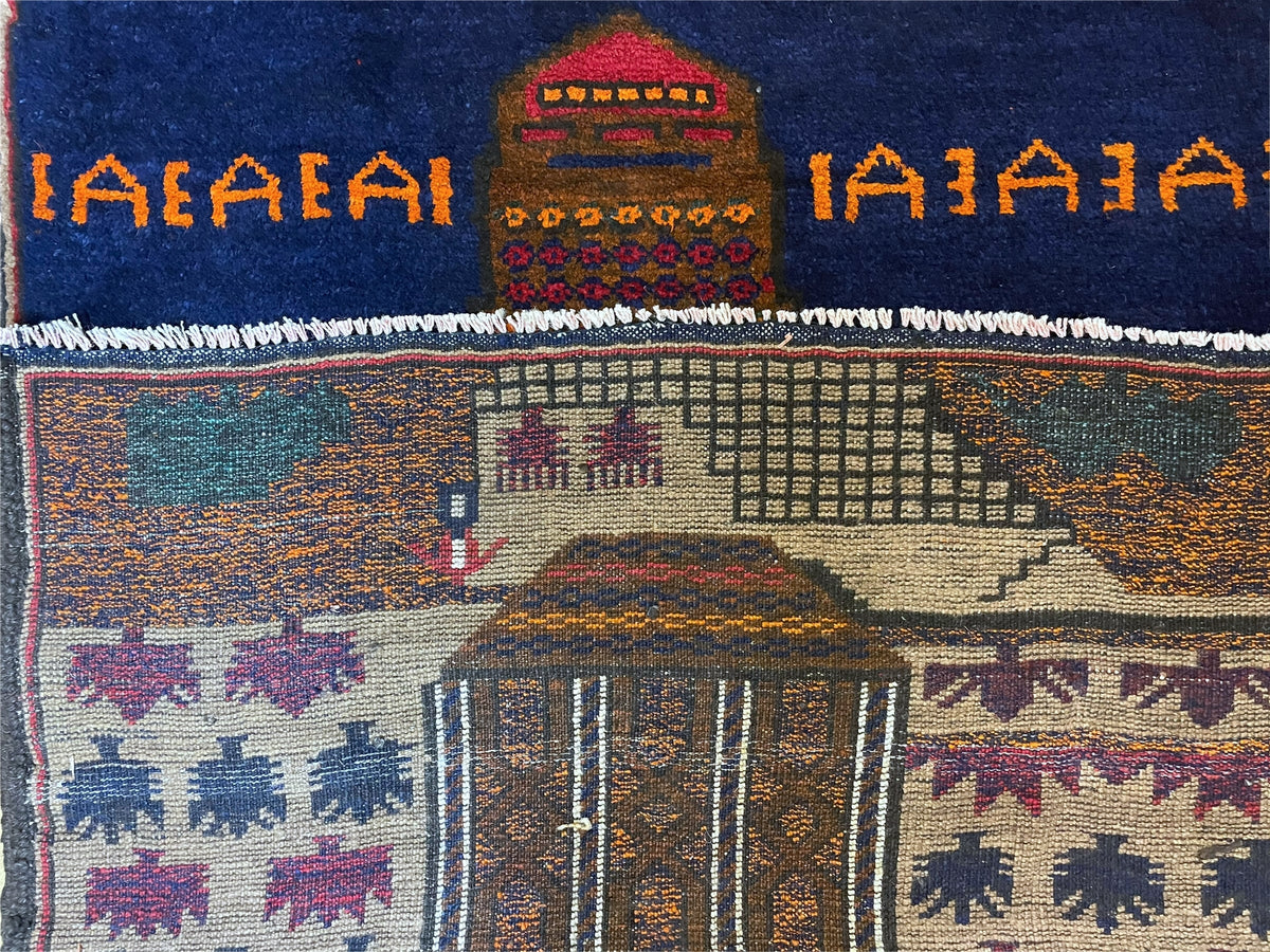 3 X 4.5 Vintage Handmade Tribal Wool Rug Baluchi Rug Afghan Rug Red Blue Beige