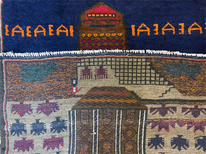 3 X 4.5 Vintage Handmade Tribal Wool Rug Baluchi Rug Afghan Rug Red Blue Beige