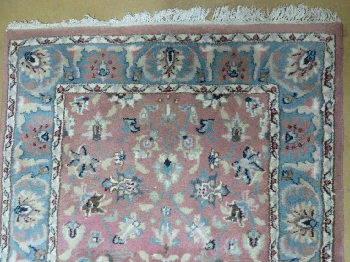 Indo Persian Runner Rug 2.8 x 12, Wool Hand Knotted, Pink and Light Blue - Nuvé