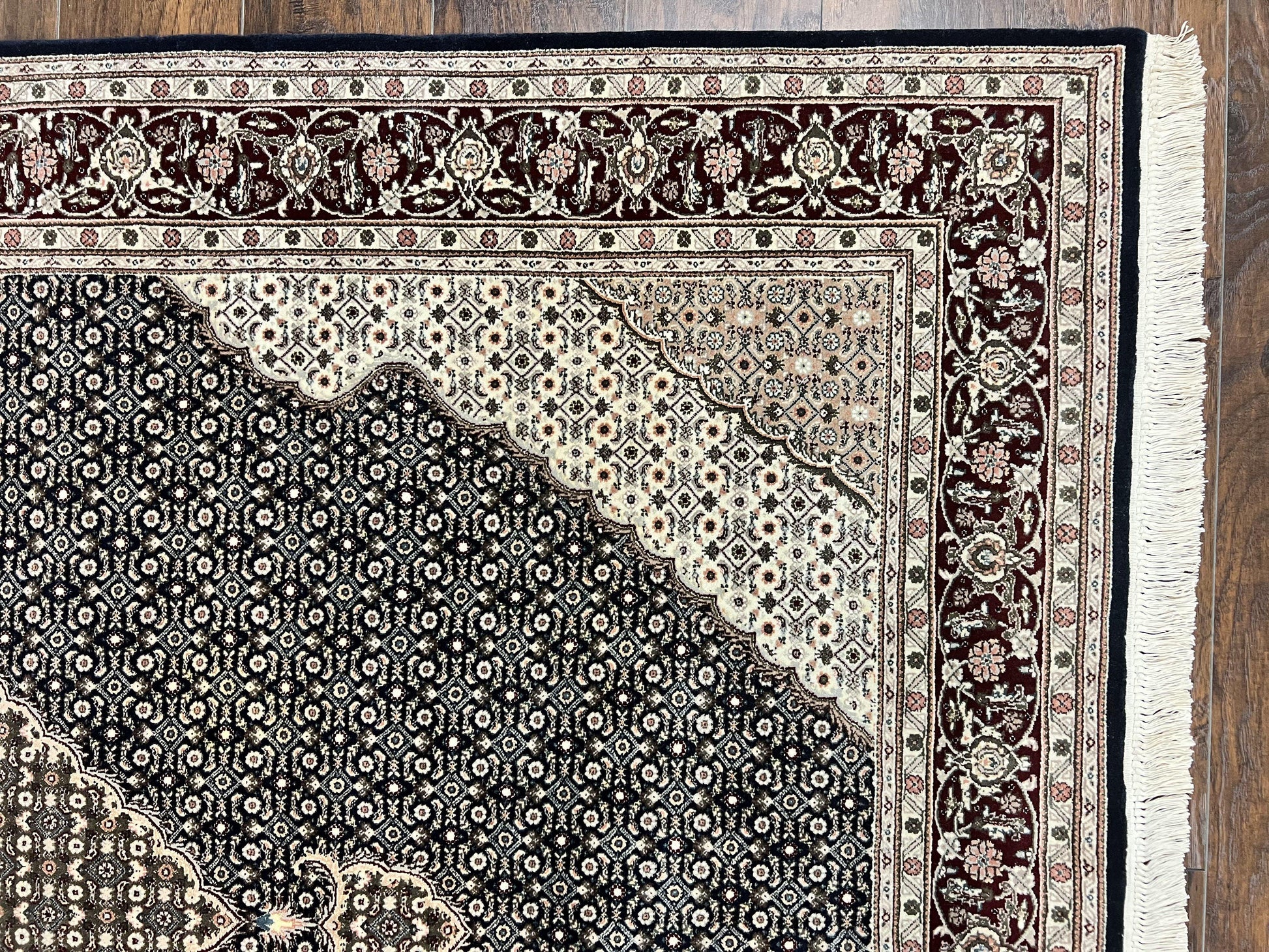 Sino Persian Rug 6x9, Herati Pattern, Vintage Handmade Hand Knotted Wool Oriental Carpet, Fine 6 x 9 Rug, Traditional Rug, Dark Blue Rug - Nuvé