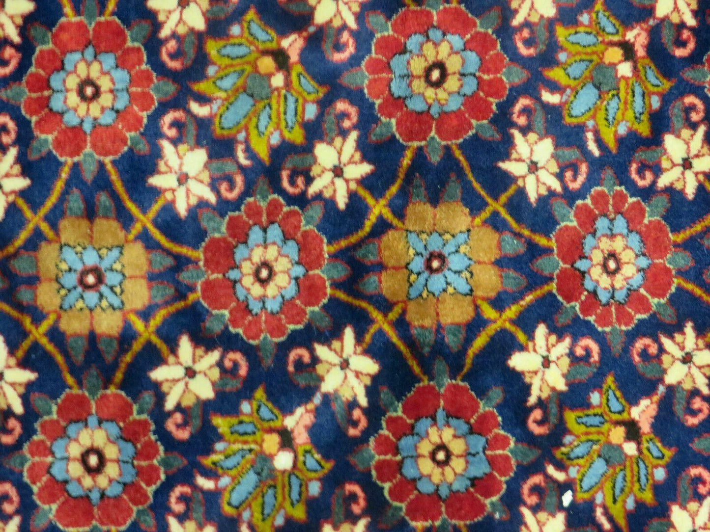 Navy Blue Antique Persian Rug 7x11, Veramin Mina Khani Repeated Allover Pattern, Vintage Authentic Hand Knotted Handmade Wool Room Sized Carpet - Nuvé