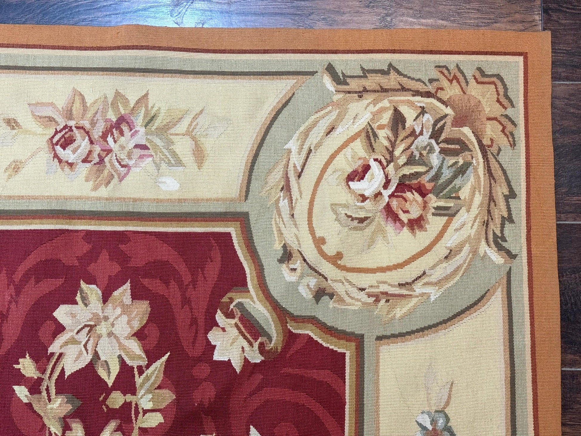 Aubusson Rug 4x6, Red, Floral, European Design, Vintage, Wool - Nuvé