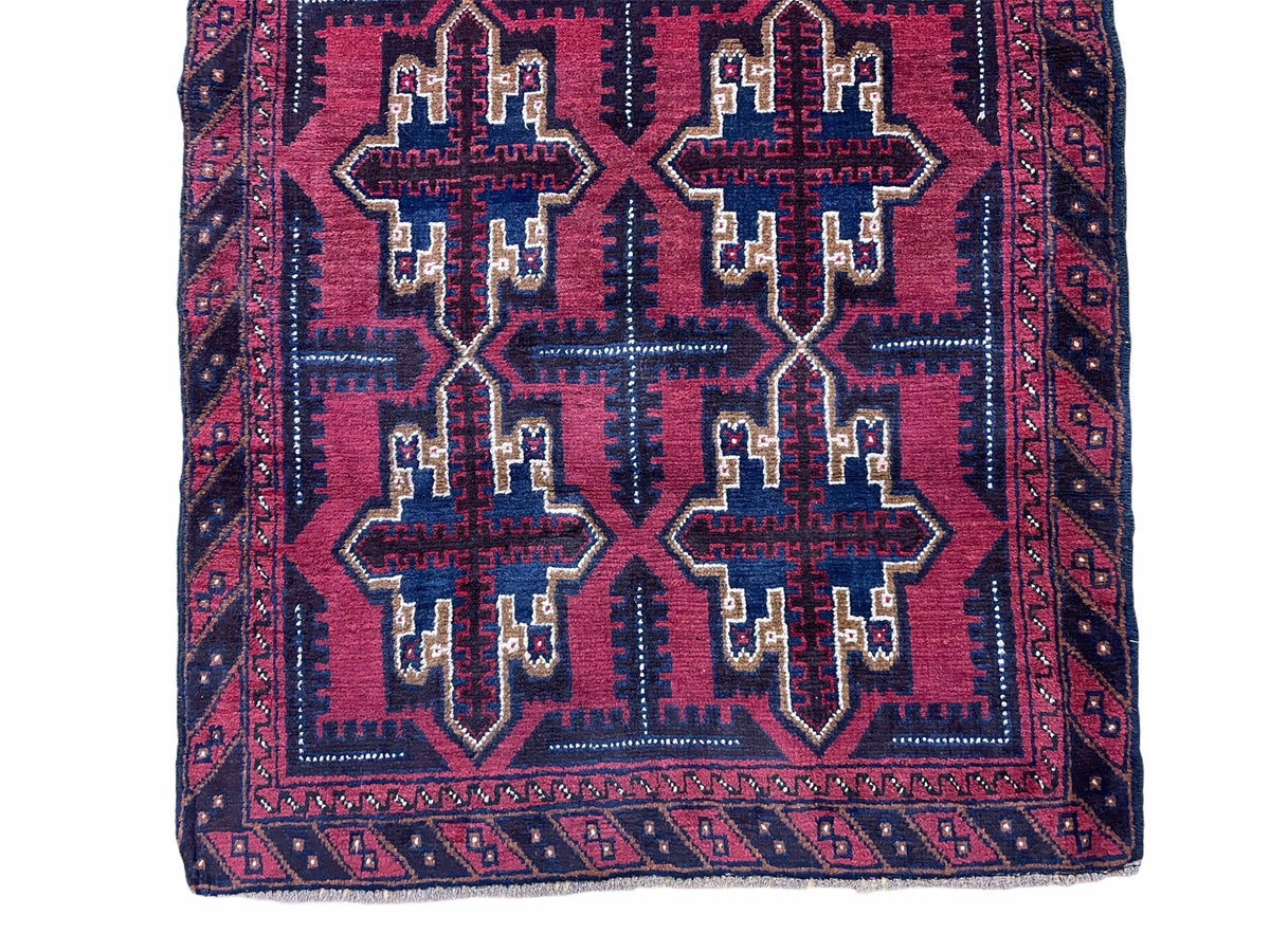 3X5 Vintage Handmade Tribal Wool Rug Balouchi Rug Afghan Rug Red Beige Blue Nice