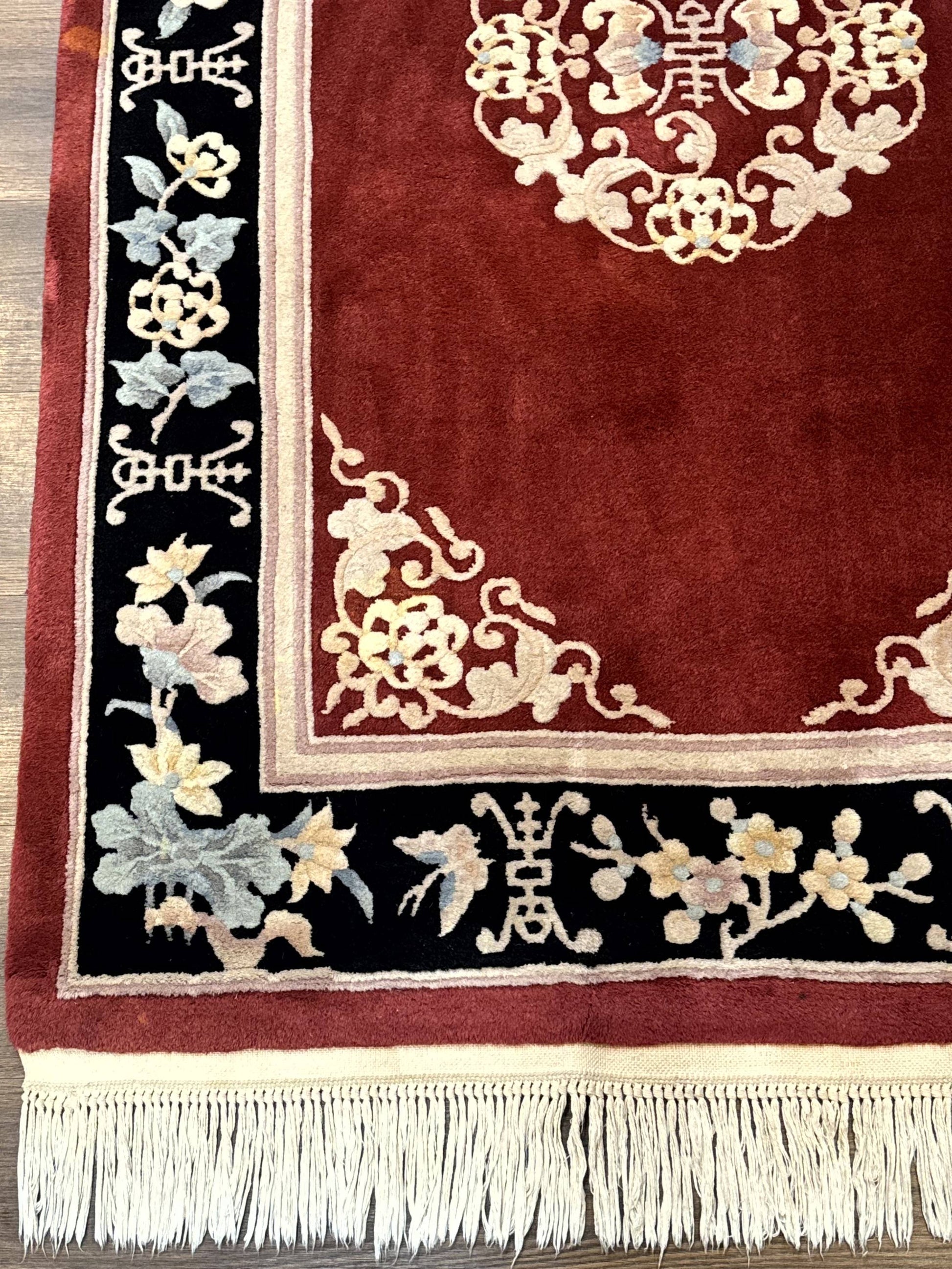 Chinese Wool Rug 4x6, Maroon and Black, Butterflies, Chinese Oriental Carpet, 90 Line Rug - Nuvé