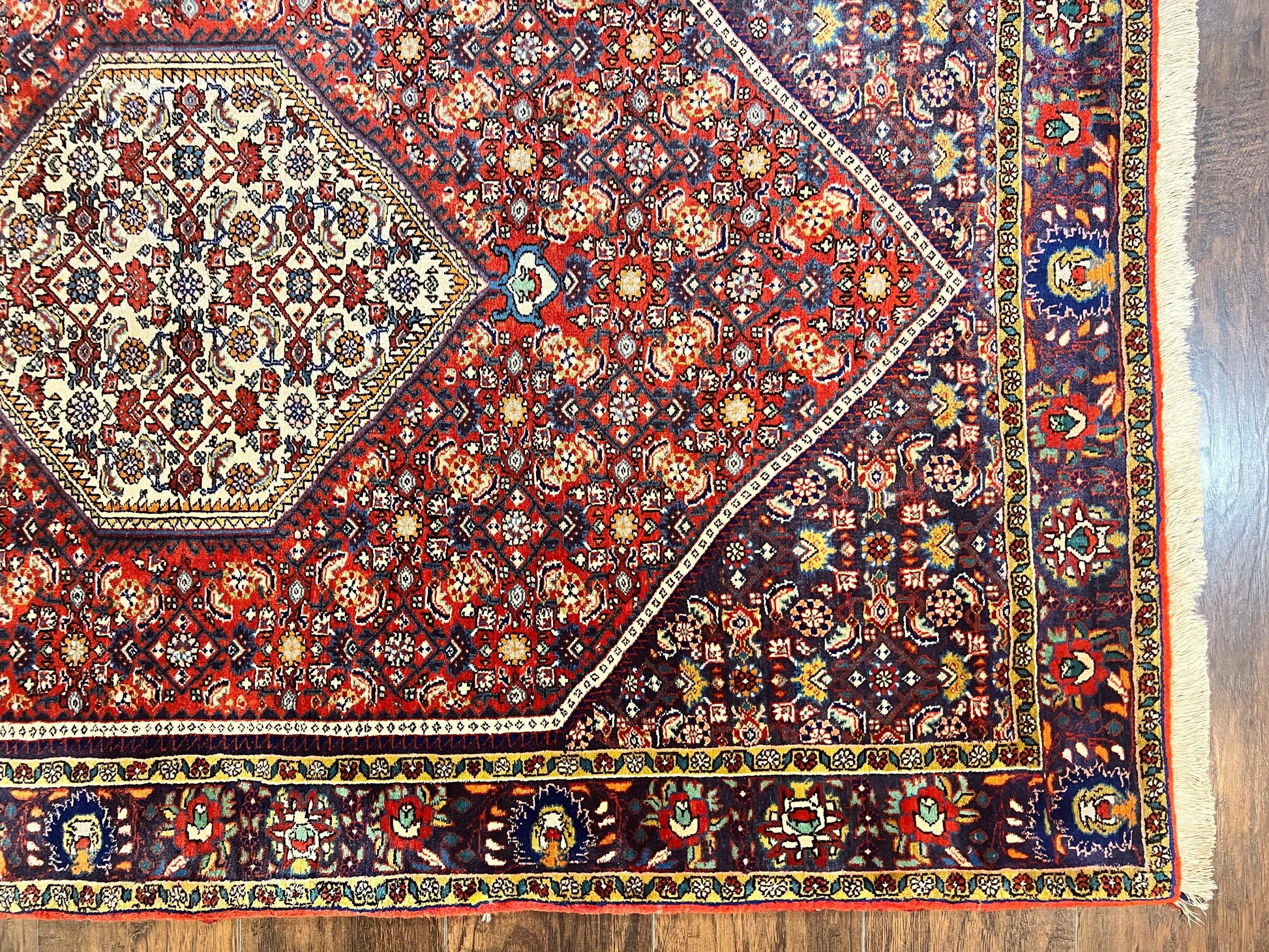Persian Bidjar Rug 4x6, Handmade Oriental Carpet, Fine Weave, Herati Mahi Pattern, Vintage, Red, 300 KPSI - Nuvé