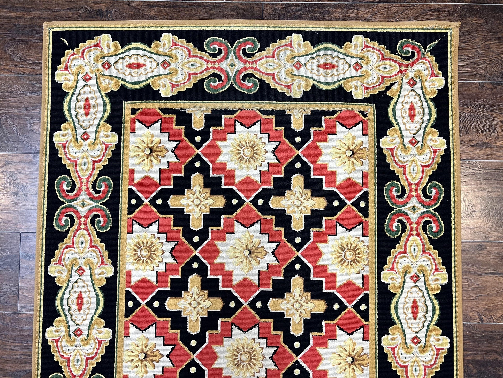 Vintage Runner Rug 3.5 x 14, Long Runner Rug, Stark Custom Made Carpet, European Design, Red Black Ivory Tan, Long Rug for Hallway - Nuvé