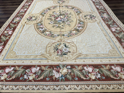 Needlepoint Rug 8x10, Aubusson Savonnerie European Carpet, Floral, Elegant - Nuvé