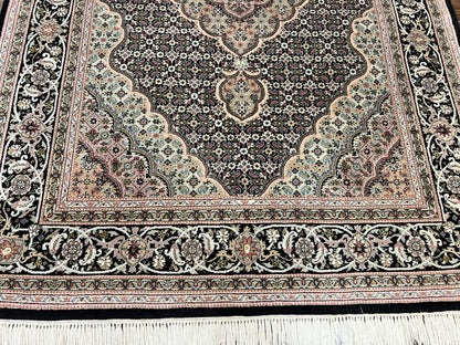 Sino Persian Rug 4x6, Fine Hand Knotted Carpet, Black, Wool, Vintage Rug 4 x 6, Herati Mahi, 300 KPSI - Nuvé
