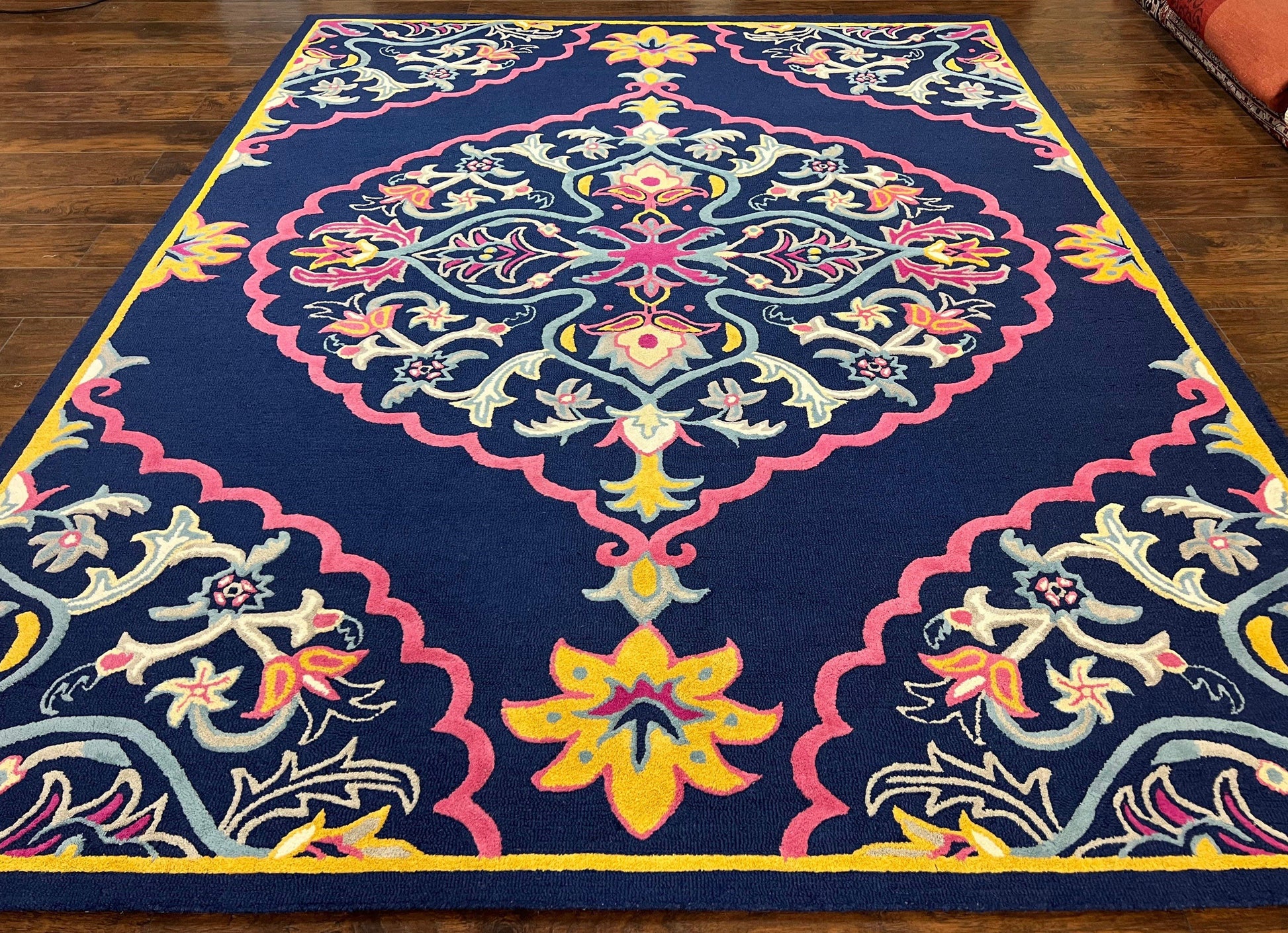 Safavieh Rug 8x10 Belagio Collection, Navy Blue Pink Yellow, Power-Loomed Wool Carpet, Floral Area Rug, Modern Rug, Room Sized 8 x 10 ft Rug - Nuvé