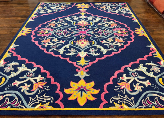 Safavieh Rug 8x10 Belagio Collection, Navy Blue Pink Yellow, Power-Loomed Wool Carpet, Floral Area Rug, Modern Rug, Room Sized 8 x 10 ft Rug - Nuvé