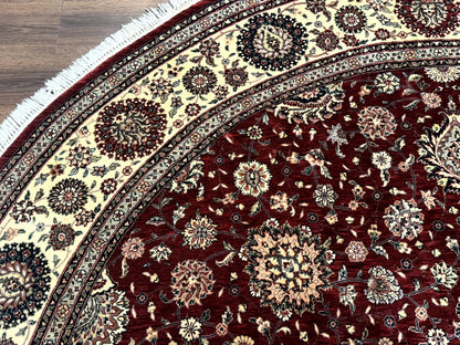 Round Sino Persian Rug 9x9, Burgundy and Cream, Floral, Wool and Silk, 9ft Round Carpet - Nuvé