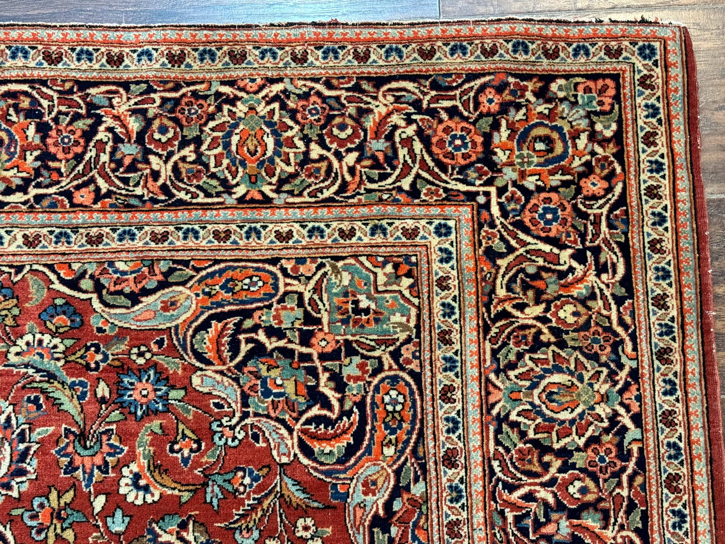 Persian Kashan Rug 4x7, Red and Navy Blue, Floral Antique Carpet - Nuvé
