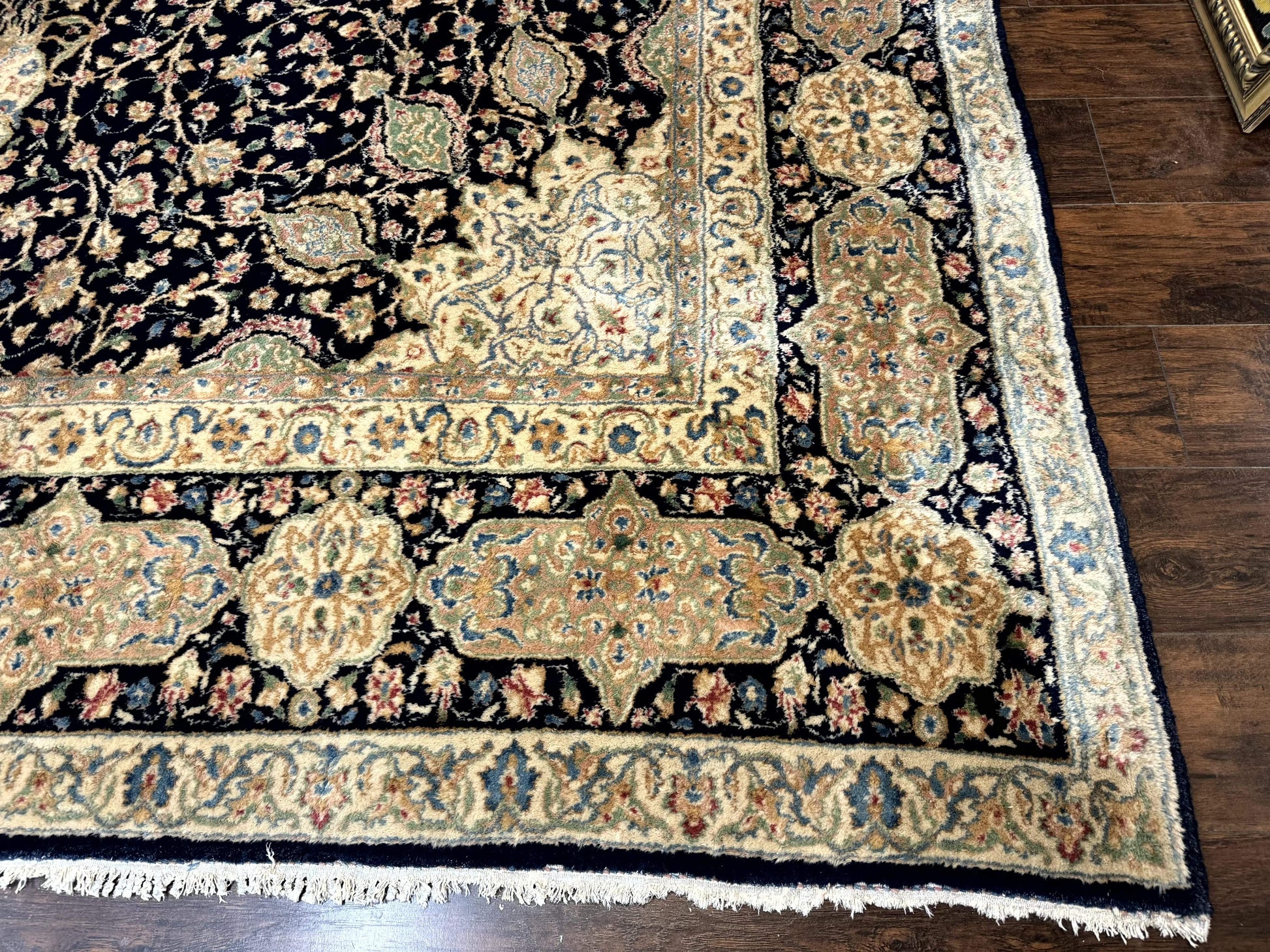 Large Persian Kerman Rug 10x14, Navy Blue and Beige, Floral Medallion, Traditional Elegant Persian Carpet, Signed by Masterweaver - Nuvé